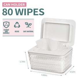 Whiidoom Wipes Dispenser, One-Handed Operation Wipe Holder for Baby & Adult, Seal-Designed Wipes Container for Bathroom Keep Diaper Wipes Fresh (2 Pack White)