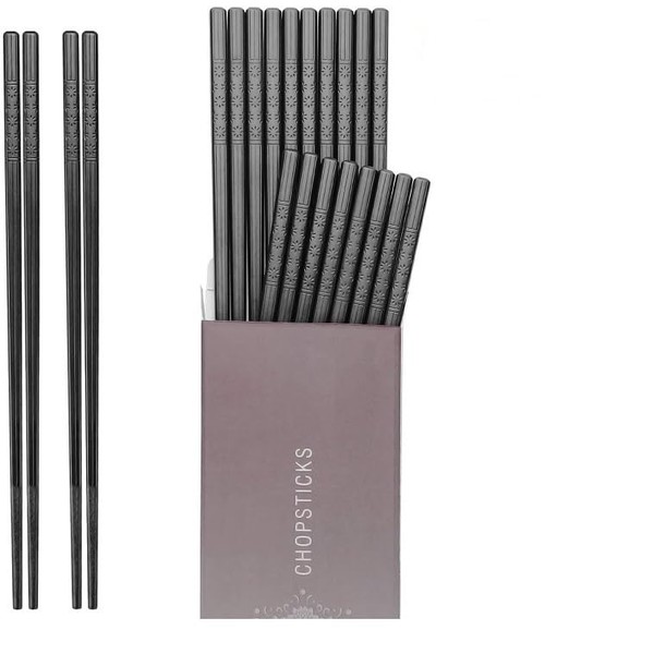 HIWARE 10 Pairs Fiberglass Chopsticks - Reusable Chopsticks Dishwasher Safe, 9 1/2 Inches - Black