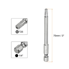 sourcing map 10pcs T25 Security Torx Bit 1/4" Hex Shank 3" Long S2 Steel Magnetic Tamper Resistant Star Bits Screwdriver Torx Head with Hole for Driver Drill Bits Remove Fastening Screws