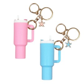 QKEPCY Keyring Girls Mini Cup Accessories Key Chain with Starfish Pendant Handbag Decorations Key Ring for Water Bottles Accessories Gift for Girls, Pink & Blue