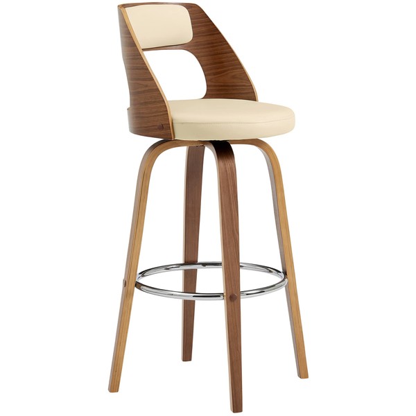 Armen Living Axel 26" Swivel Counter Stool in Cream Faux Leather and Walnut Wood