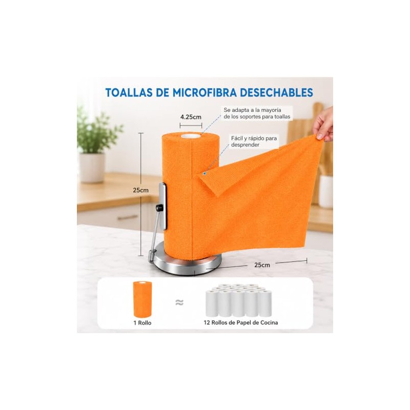 RUISTLI Rollo de Toallas de Microfibra, Paquete de 50, Rollo