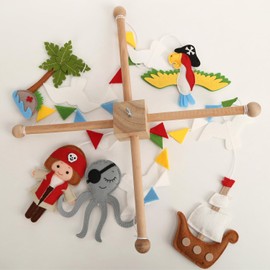 Pirate Baby Mobile Nursery Hand Made Felt Baby Mobile Pirate Ship Sea Ocean Waves Nursery Hanging Crib Mobile