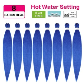 Blue Braiding Hair Pre Stretched 30 Inch 8 Packs Long Braids Hair Extensions Synthetic Hair For Braiding Crochet Twist Braids