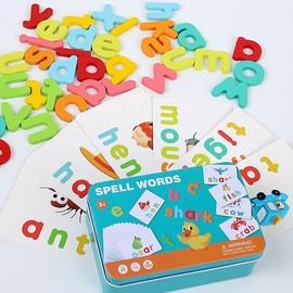 Caunedy Wooden Alphabet Toys for Toddler, Interactive ABC Card and Letter Matching Game, Montessori Learning Toys for Boys and Girls
