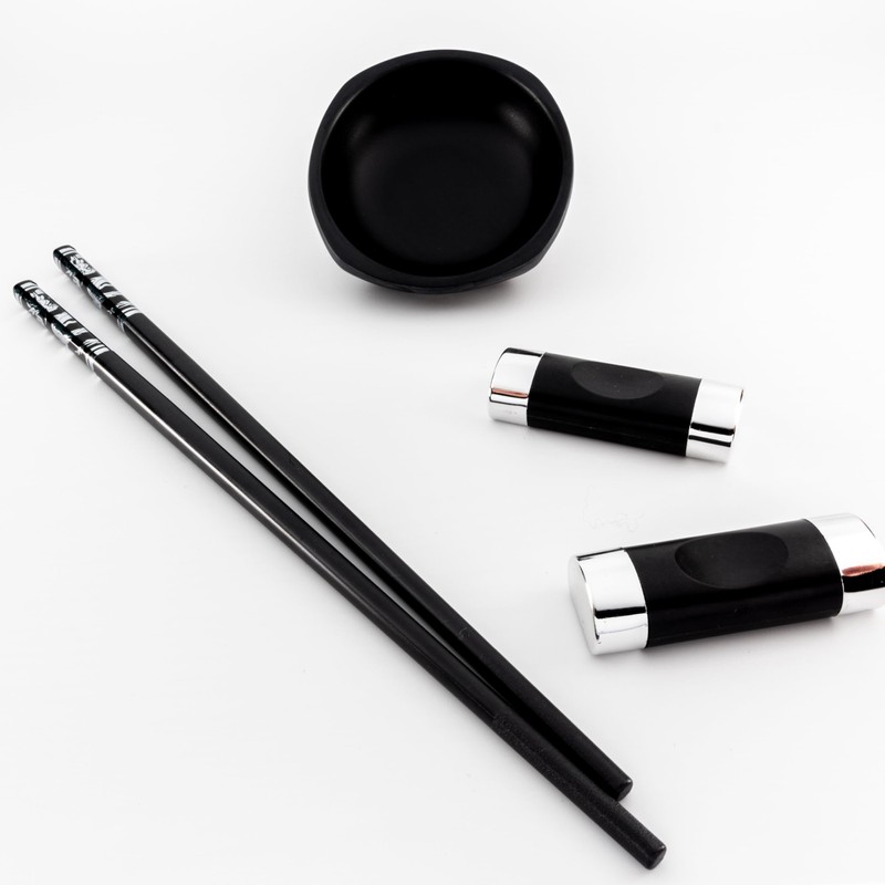 Premium Chopstick Set – 2 Ceramic Dishes, 2 Bamboo Chopsticks,