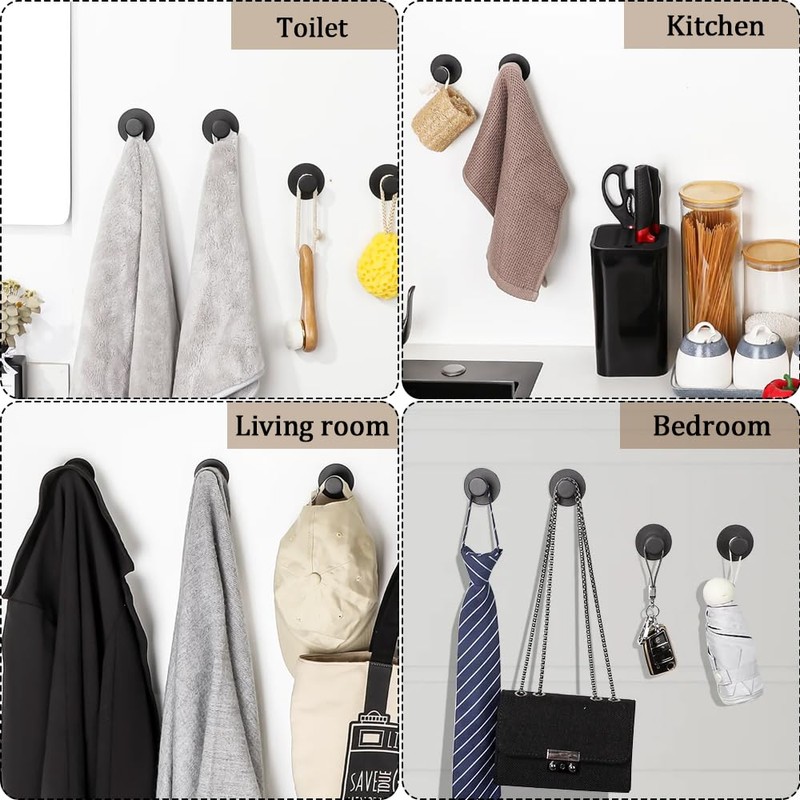 lyualma Pack of 6 Rustproof Matte Black Towel Hooks, Round