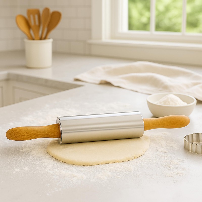Beille Oak Wood Stainless Steel Barrel Classic Bakers Rolling Pin