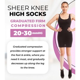GABRIALLA Sheer Knee High Compression Socks for Women, Medical Grade Calf Knee Highs, Graduated Firm Compression 20-30 mmHg, Improve Blood Circulation, Prevent & Treat Varicose Veins, Closed Toe