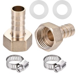 2Pcs 12mm Brass Hose Connector Set – G1/2 Female Pipe Adapter with Barbed End & Hose Clamp, Heavy-Duty Brass Fittings for Air, Water, Fuel, Gas – Leakproof & Corrosion Resistant