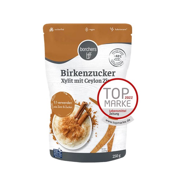 borchers Birch Sugar 100% Xylitol with Ceylon Cinnamon | Sugar Free | Tooth-Friendly | Fewer Calories | 250g