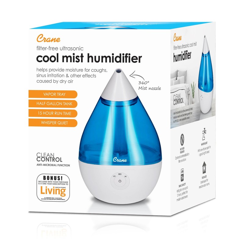Crane Droplet Ultrasonic Teardrop Cool Mist Air Humidifier, 0.5 Gallon