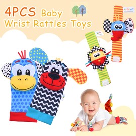 4 Pieces Wrist Rattle Socks and Foot Finder Baby Toy for Girls, Boys, Baby Toy, Educational Toy for Newborn Boys and Girls, 0-12 Months, Baby Gifts for Baby Shower, Baby Birthday
