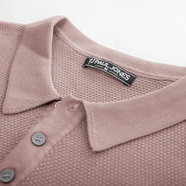 PJ PAUL JONES Knit Polo Shirts for Men Short Sleeve Textured Jacquard Plain Knitted Polo Shirts Spring Dusty Pink XXL