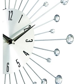 Deco 79 Metal Starburst Decorative Wall Clock With Crystal Accents for Home and Room, 15" x 2" x 15", Silver