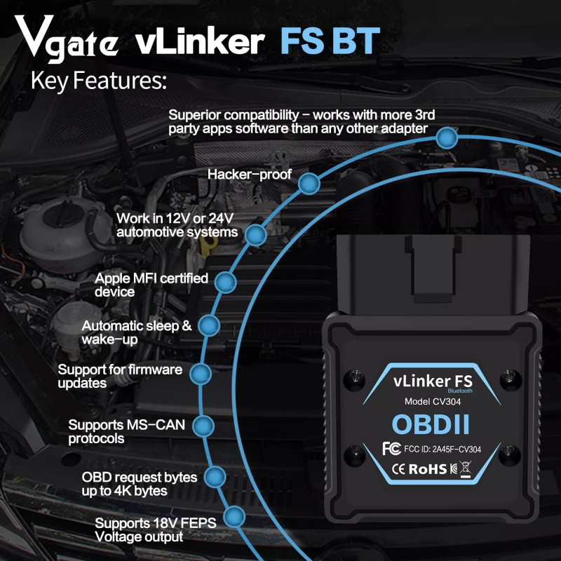 Vgate vLinker FS Bluetooth OBD2 Detect Error Codes Fault Readers
