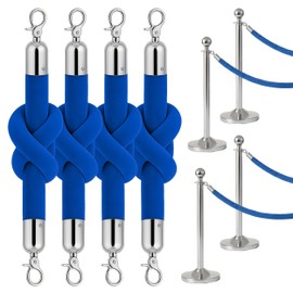 4 PCS Blue Velvet Rope - 5 Ft Crowd Control Ropes Control Hanging Stanchion Rope for Parties Crowd Queue Line for Ceremonies Barrier for Safe