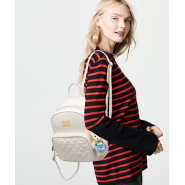 Backpack Purse for Women Small Girl Mini Daypack PU Leather Improved Cute Waterproof with Bear Doll (white)