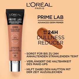 L'Oréal Paris Dullness Reducer Primer, Base for Long-Lasting Makeup, Instant Radiant Complexion, Up to 24 Hours Hold, Prime Lab Advanced Derm Primer, 30 ml