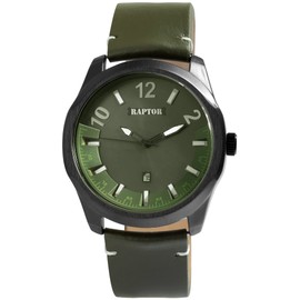 Raptor Charley RA20356 Men's Watch Leather Date Luminous Hands Analogue Quartz, Green, Strap.