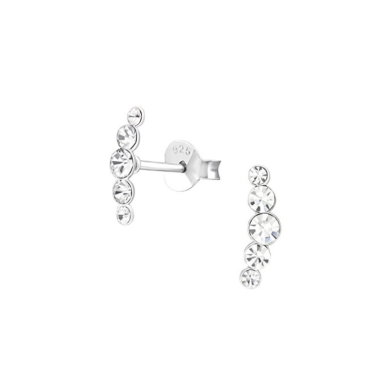 Clear Crystal Trailing Circle Sterling Silver Stud Earrings 10MM