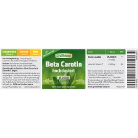 Beta Carotene, 25000 IU, Preliminary Extra Hochdosiert Vegi Capsules – vitamin A (Tan, Skin protection, Visual Acuity Immune). No Artificial Additives. GM Free. Vegan., , ,