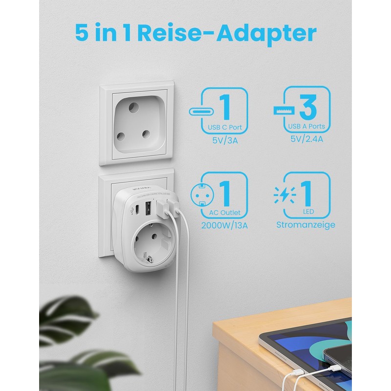 1PC Germany to South Africa Adapter, Travel Adapter Type M