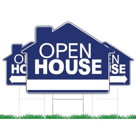 Set of 3 Double Sided Open House Real Estate Signs 12x16 Inch - Realtor Agent Supplies Large Directional Arrows with H-Wire Stakes - Moving Sale