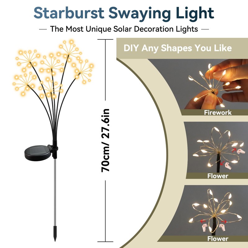 Solar Garden Lights 4 Pack Waterproof Swaying Starburst Light Solar