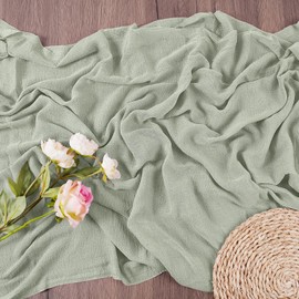 AUAUY Cheesecloth Table Runner, 80x300cm Boho Gauze Fabric Table Runner, Cheese Cloth Long Table Runner for Baby Shower Decoration Wedding Holiday Party Summer Table Runner (Gray Green)