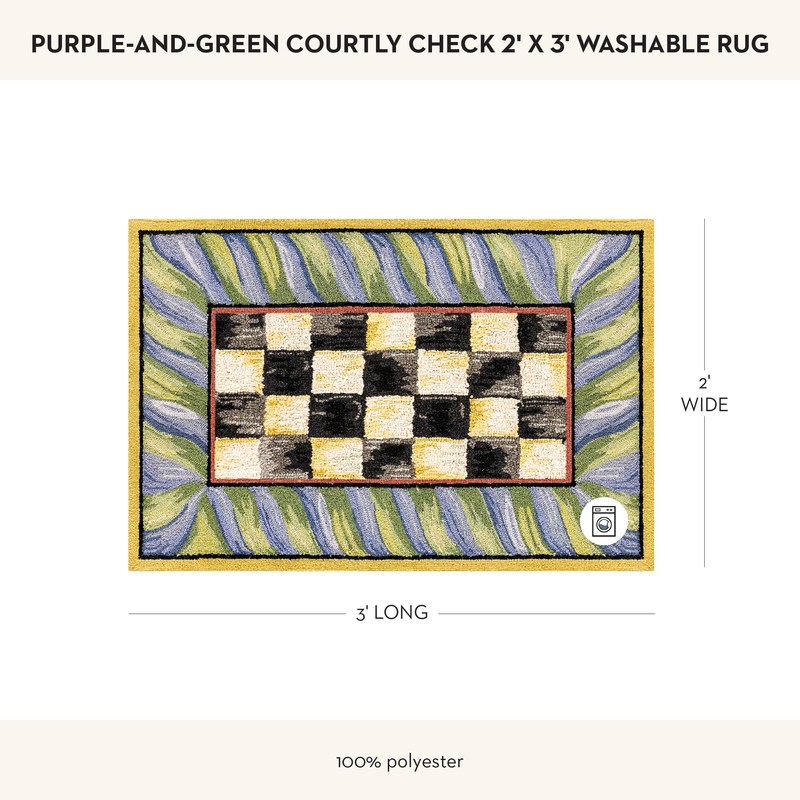 MACKENZIE-CHILDS Washable Rug, Decorative Indoor Rug, 2' x 3', Purple-and-Green