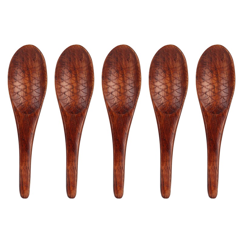 5pcs Wooden Spoon Fish Shaped Hand Carved Old Paint Color