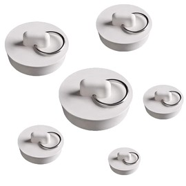 Dzsomt Drain Plug, Pack of 6 Sink Plugs, White Plugs for Sink with Hanging Ring, 6 Sizes, Bathtub Plug, Sink Plug, Bathtub Rubber Plug for Kitchen and Bathroom
