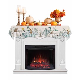 Fall Mantel Scarf 70 x 17 Inch, Pumpkin Leaves Eucalyptus Fall Fireplace Mantel Scarf Vintage Farmhouse Mantel Cover Runner for Thanksgiving Autumn Harvest Decorations