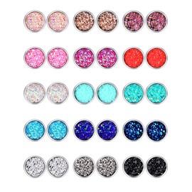 Boao 15 Pairs Druzy Stud Bulk Earrings Set Stainless Steel Round post Earrings Bohemian Pierced Earrings Jewelry for Women