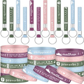 Lewtemi 24 Pcs Christian Keychain Bible Verse Keychain Religious Bible Silicone Bracelets Strap Inspirational Engraved Gift(Bright Color)