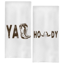 BYRFIIEU Western Cowboy Cowgirl Kitchen Towels Set of 2, Cowgirl Cowboy Gifts Dish Tea Towels for Kitchen Decor, Retro Western Boots Hat Decorative Hand Towel for Bathroom, 16x24 Inches