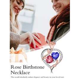 EWBOITE Ruby and Sapphire Necklaces for Women Double Heart July and September Birthstone Pendant Necklace Rose Jewelry Anniversary Birthday Mothers Day Christmas Gifts for Her Mom Wife Girlfriend