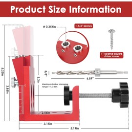 SLNXA Kit de Plantilla para Agujeros de Bolsillo, Sistema de Plantilla para Agujeros de Bolsillo Ajustable con Collares de Tope, Taco para Madera, Llave Allen para Trabajar la Madera