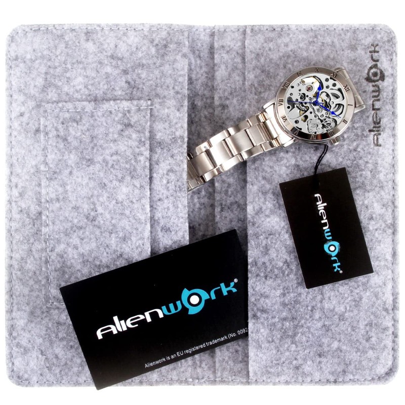 Alienwork IK Automatic Watch Men Women Skeleton Glass Base, Silver/silver/silver