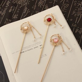 3 Pcs Chinese Classical Glaze Pearl Tassel Hair Sticks Hanfu Traditional Style Hair Forks Hairpins Hair Making Accessories for Women