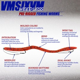VMSIXVM Fishing Lures Bass Lures, Weedless Pre Rigged Bionic Sinking Bass Fishing Lure Soft Plastic Swimbaits for Trout, Walleye, Crappie, Fishing Worm Swim Baits Minnows for Saltwater Freshwater