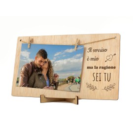 CONTRAXT Portafoto Mollette San Valentino. Regalo romantico dettaglio sorpresa Cornice Portafoto buon San Valentino legno Quadri porta foto mollette polaroid uomo donna fidanzata (Coppia IT)