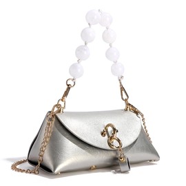 DOREAMALOE Clutch Triangle Tote Handbags with 2 Removable Straps and Zipper Closure Crossbody Bags Shoulder Purse Handbag for Women (Silver)