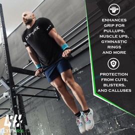 LYFT-RX Valiant Chalkless Grips - Rubber Coated, No Chalk, No Hole/Fingerless, Palm Hand Grip w/Wrist Strap, Glove - Weightlifting, Weightlifting, Crossfitness, Pullups, Muscle Ups Size Large