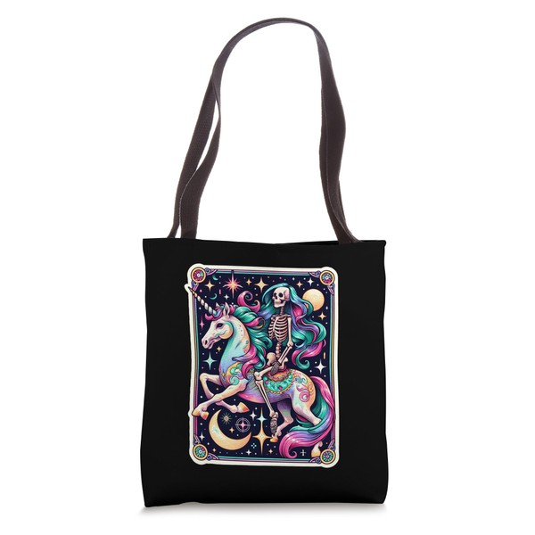 Skeleton Riding Unicorn Tarot Card Celestial Fantasy Art Tote Bag
