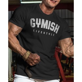 Gymish Lifestyle Shirts, Workout Weightlifting Muscle T-Shirts for Men (XXL, Gymish Lifestyle Ver1 Silver on Black)
