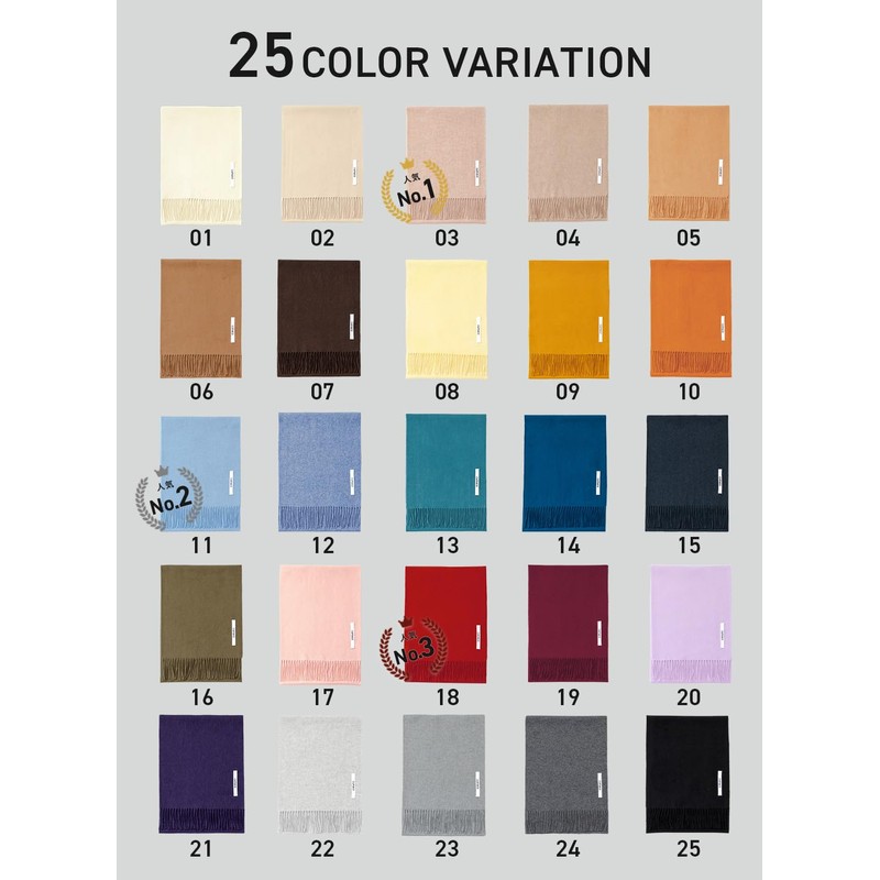 cumaco C-A0011B Scarf, 25 Colors, 100% Cashmere, Plain, Solid, Unisex,