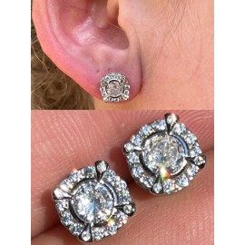 Harlembling Real 925 Sterling Silver Iced CZ Out Hip Hop Earrings Studs Mens Ladies $99 MSRP