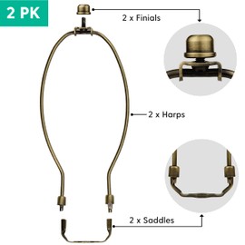 I Like That Lamp Complete Lamp Harp Set (2 Pack) - Antique Brass 9” Harp (Suitable for a 10" to 11" Lampshade) - Includes Harp, Saddle Holder Base & Finial - Harp Converter For Table and Floor Lamps